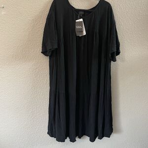 Ulla Popken Dress Womens 20/22 Black Minimalist Viscose Crepe Gauze Swing NWT
